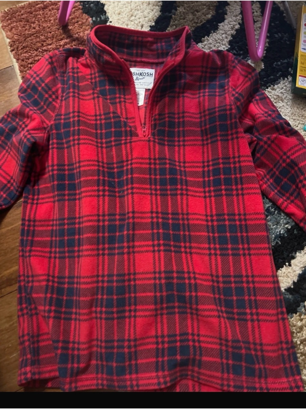OshKosh B'gosh Red and Black Plaid Quarter-Zip Pullover